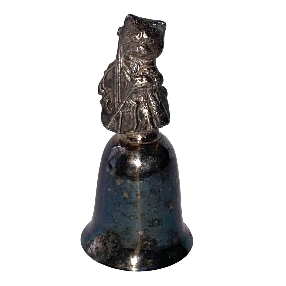 Vtg New England Collectors Bell Hey Diddle Diddle Cat and Fiddle Silver Plate